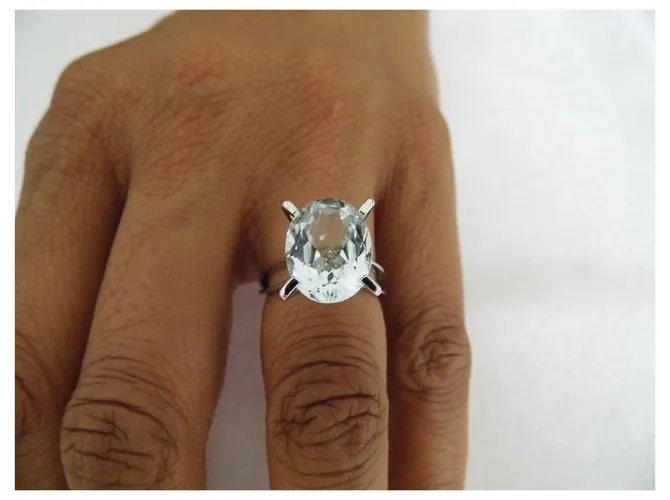Autre Marque Anillo de oro 18k aguamarina Blanco 