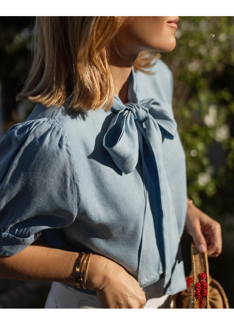 Teresa Denim Tie-up Blouse