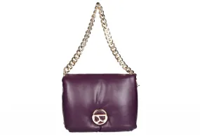Bolso Morado Solapa Grande Adorno Metal Oro