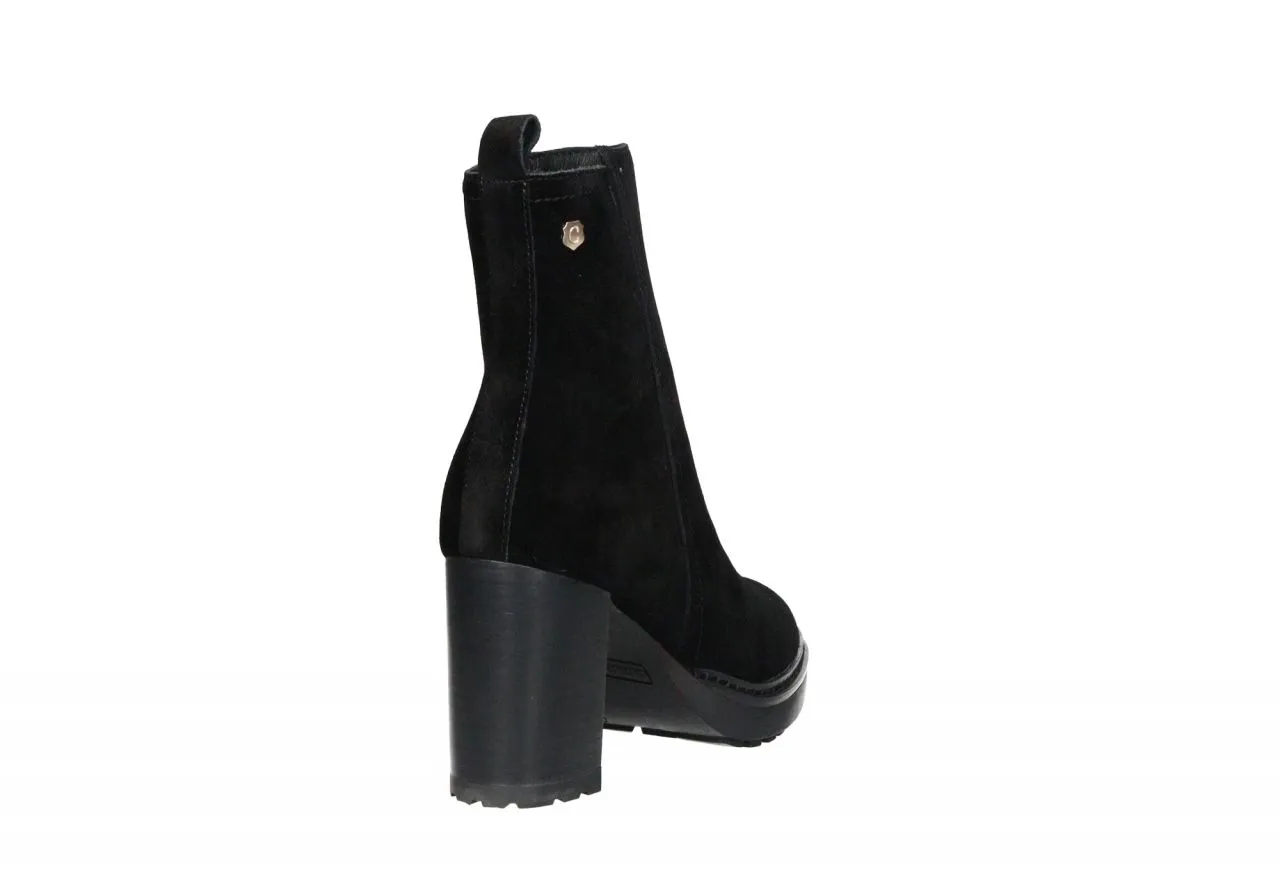 Botin Cremallera Serraje Negro Liso Tacon Alto
