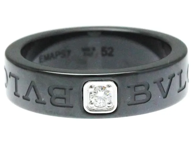 Bulgari Anillo de banda de cerámica y oro blanco con doble logo Bvlgari 