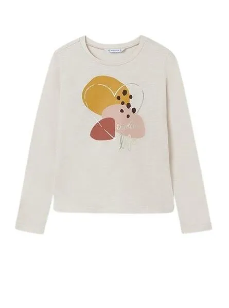 Mayoral Long Sleeve Creative Beige T-Shirt for Girls