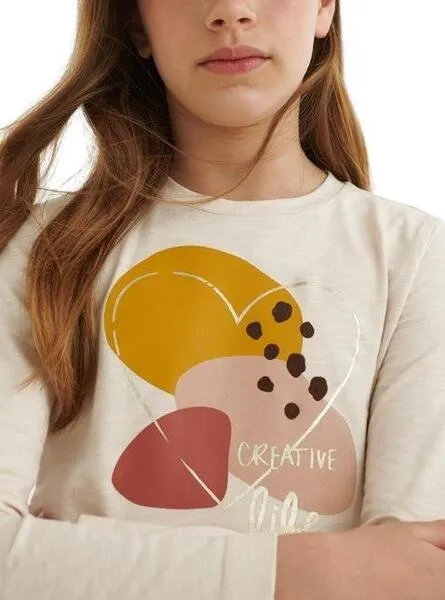 Mayoral Long Sleeve Creative Beige T-Shirt for Girls