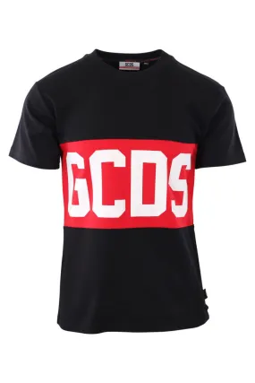 Camiseta negra con logo en banda rojo