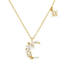 Collar en plata de Ley Luna Brillante Gold