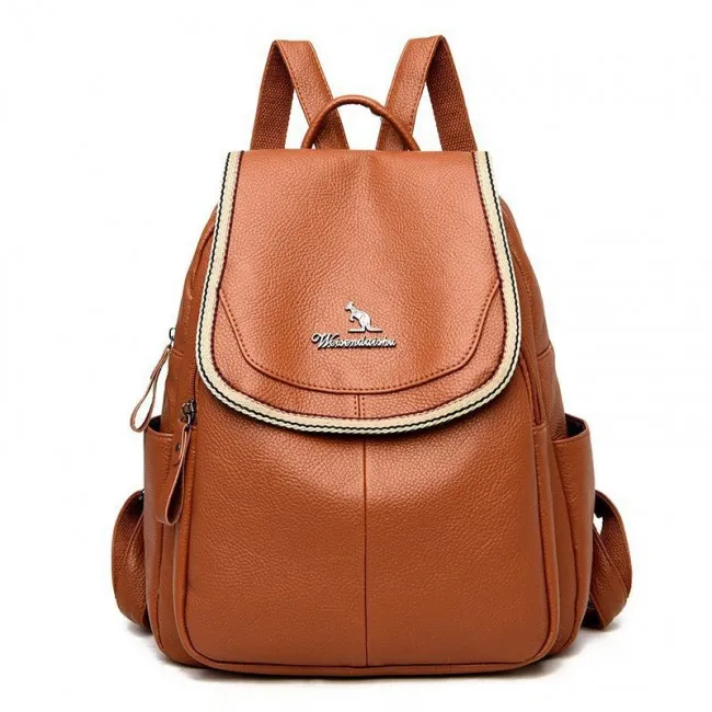  Fashion Simple Kangaroo Logo Soft PU Leather Student Rucksack Travel Daypack For Girl College Bag School Backpack