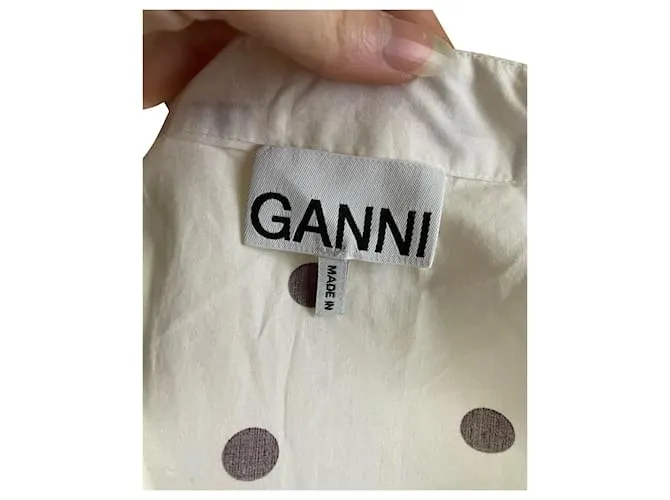 Ganni Vestido midi de popelina con estampado de lunares y algodón blanco 