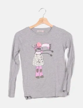 Grey T-shirt with Sphere Drawing