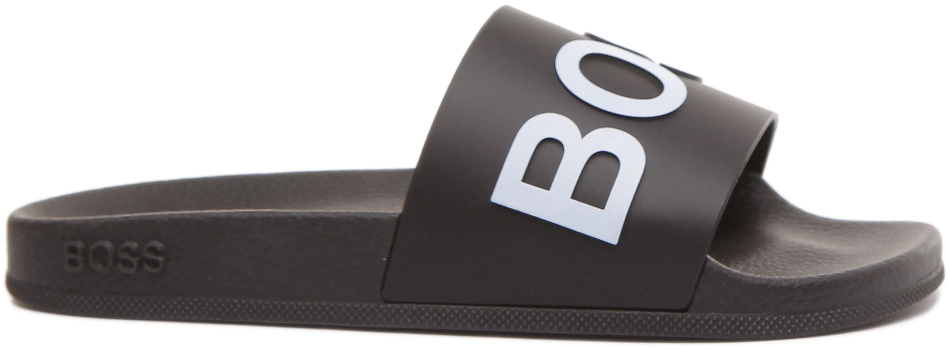 Hugo Boss Bay Sandalias deslizantes con correa de logotipo para hombre en blanco negro