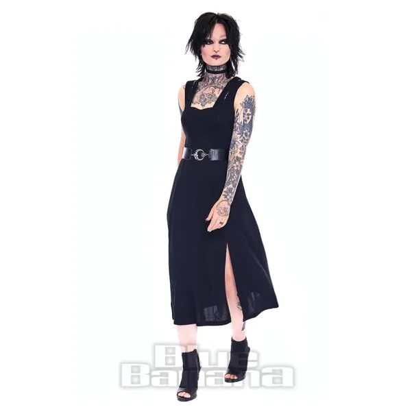 Jawbreaker Cinturón Lunares Sin Mangas Midi Vestido (Negro)