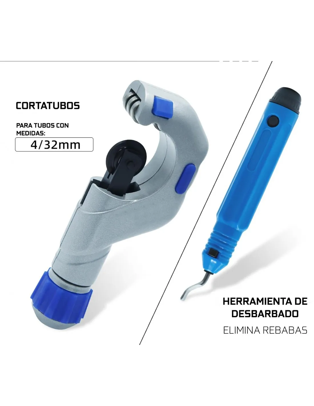 Juego de abocardado y corte para tubos de freno y tuberias metrica (5-19mm) y pulgadas (3/16”- 3/4”), 5 piezas