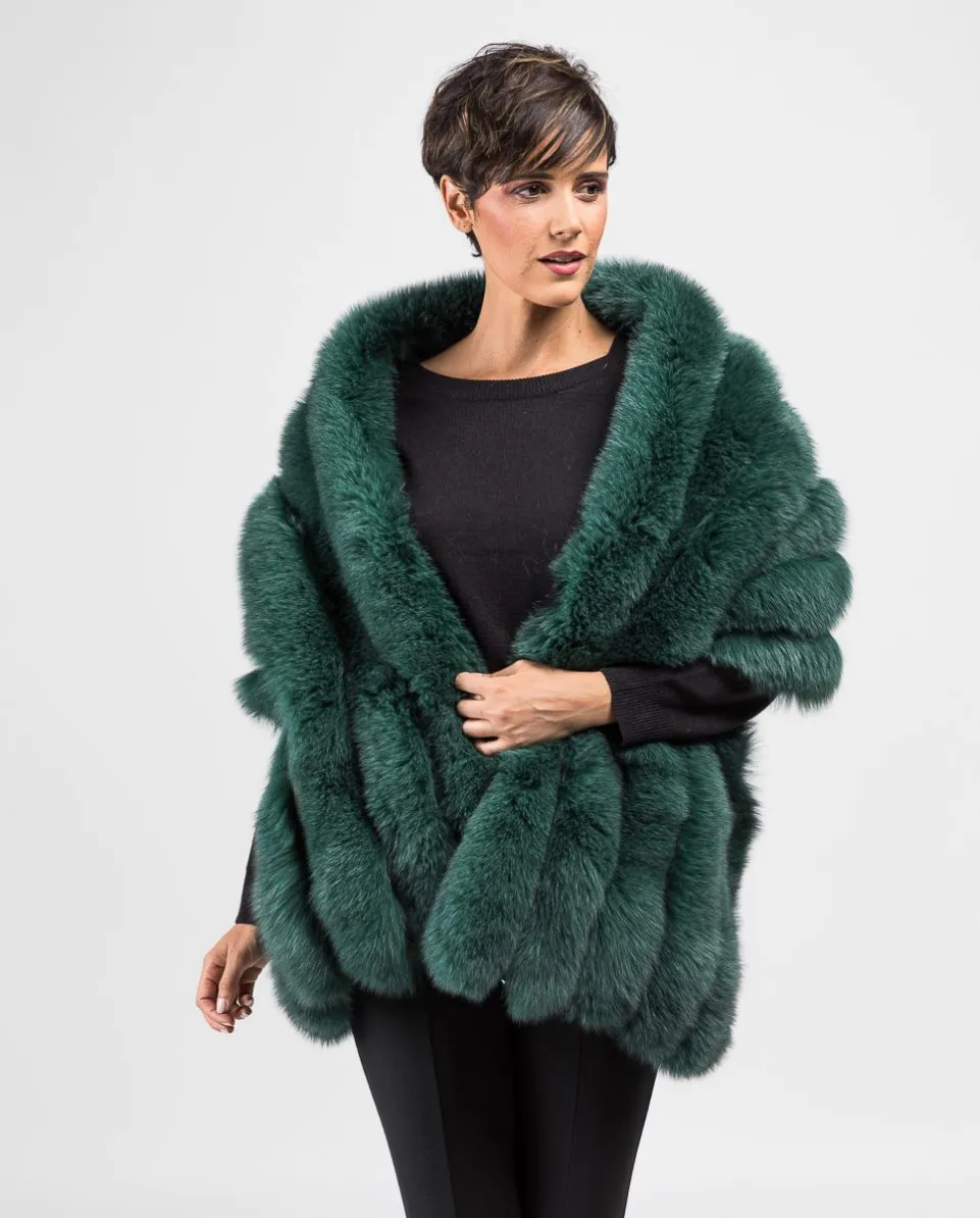 Large Green Fox Fur and Nappa Rock Shawl