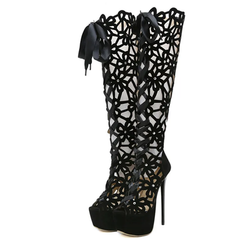 Liyke Summer Roma Style Hollow Out Platform Cross Lace-Up Boots Boots Women Sandals Fashion Peep Toe Súper Finos Zapatos