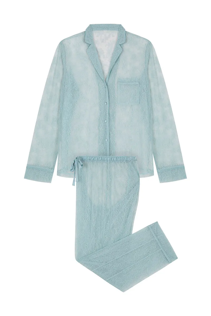 Women'secret Pijama camisero largo encaje verde